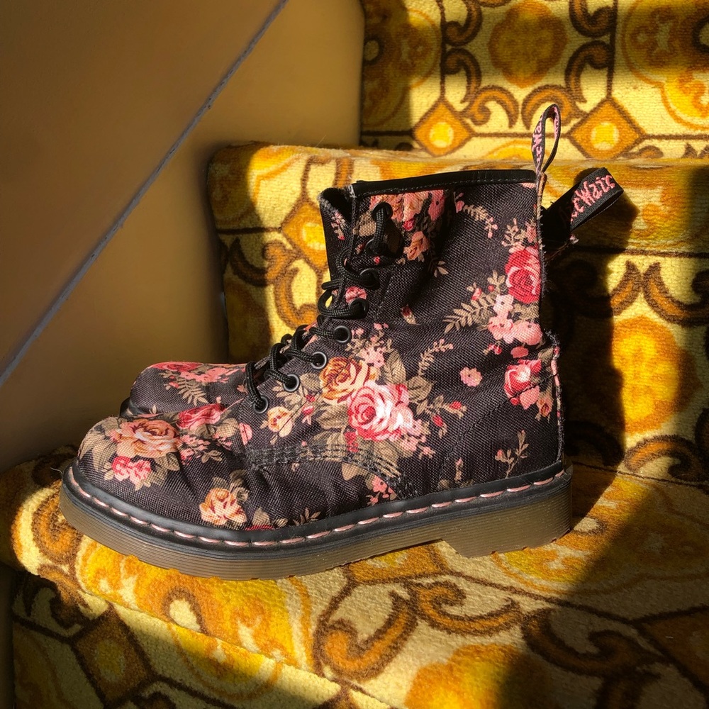 Doc Martens Grunge Floral Canvas Combat Boots